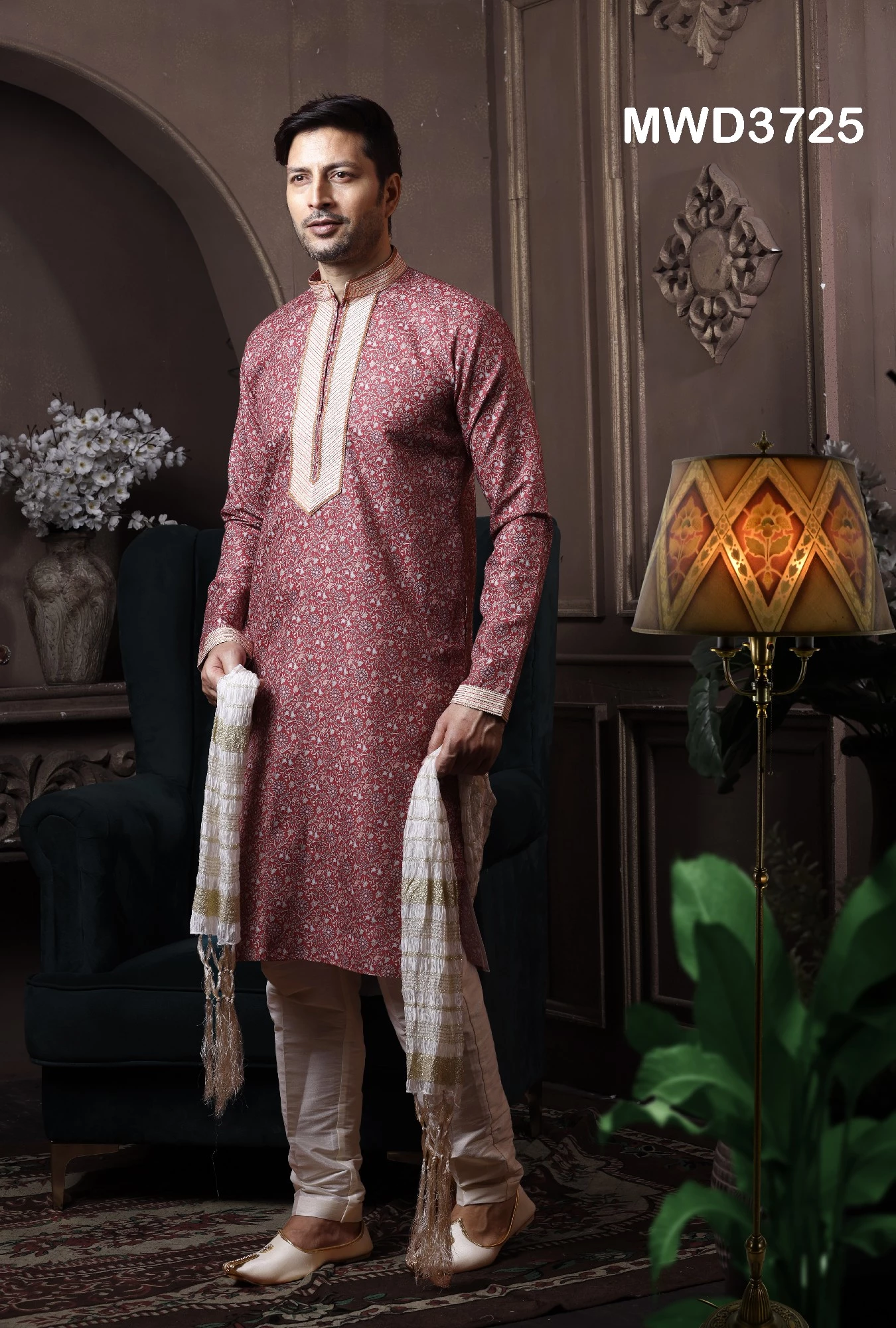 Maroon Floral Printed Mens Kurta Pajama Set, 36-1.webp